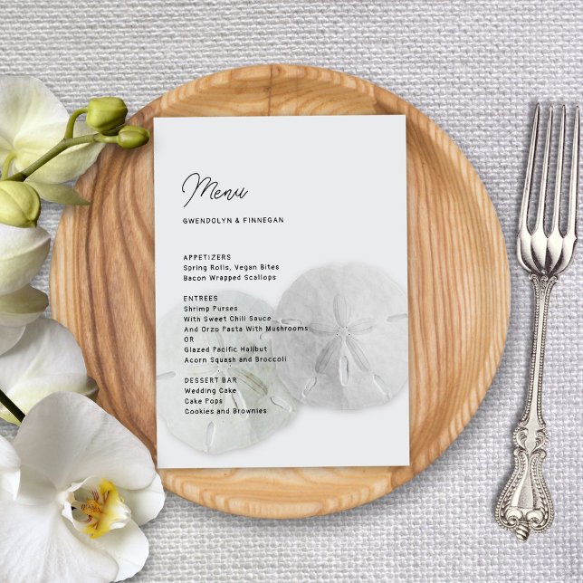 Menu Cardápio de Casamento Dólares de Areia Cinza Neutr (Criador carregado)