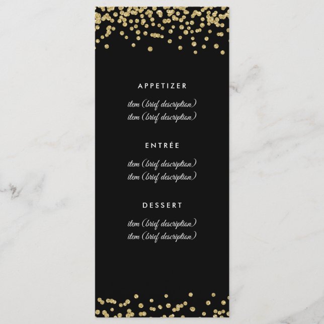 Menu Cardápio de Casamento Dourado Confete de Brilho Fa (Frente)