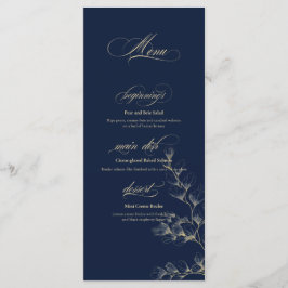 Menu Cardápio de Casamento Dourado e Azul Marinho