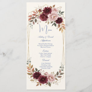 Menu Cardápio de Casamento Dourado Floral Moderno