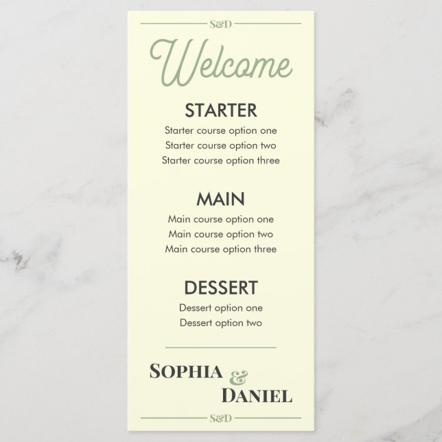 Menu Cardápio de Casamento Editável Moderno (Frente)