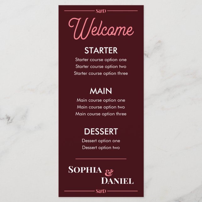 Menu Cardápio de Casamento Editável Moderno (Frente)