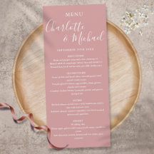 Cardápio de casamento Elegant Duty Rosa com Letra 