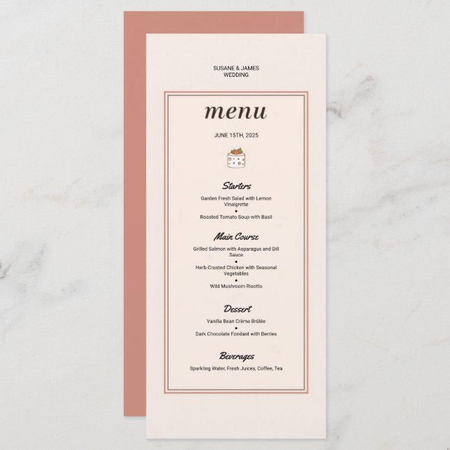 Menu Cardápio de Casamento Elegante Casamento Minimalis (Frente/Verso)