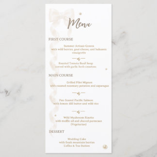 Menu Cardápio de casamento elegante com laço de cetim