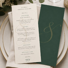 Menu Cardápio de Casamento Elegante com Monograma em Ou