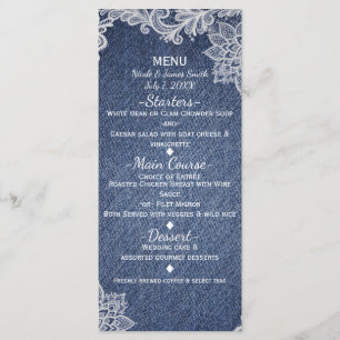 Menu Cardápio de casamento elegante de renda floral em 