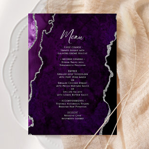Menu Cardápio de Casamento Elegante em Ágata Prata Roxa