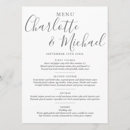 Menu Cardápio de Casamento Elegante em Cinza e Branco