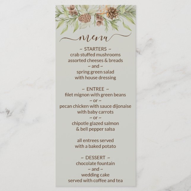 Menu Cardápio de Casamento Elegante Escrito em Bege de  (Frente)