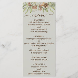 Menu Cardápio de Casamento Elegante Escrito em Bege de