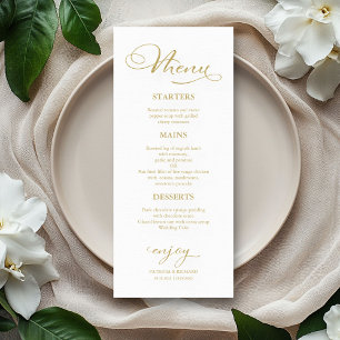 Menu Cardápio de Casamento Elegante Folha Dourada Scrip