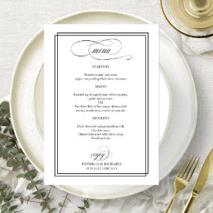 Menu Cardápio de Casamento Elegante Letra Preta
