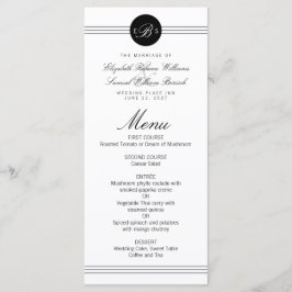 Menu Cardápio de Casamento Elegante Monograma Preto Pon