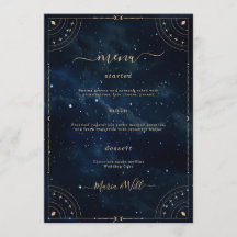 Cardápio de casamento elegante noite estrelada Cas