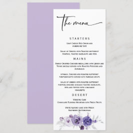 Menu Cardápio de Casamento Elegante Prata e Roxo