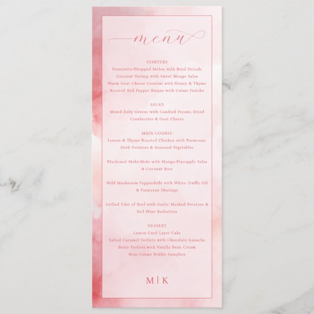 Menu Cardápio de Casamento Elegante Rosa Romântico (Frente)