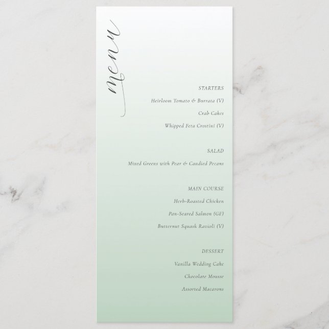 Menu Cardápio de Casamento Elegante Verde Pastel Calmo (Frente)