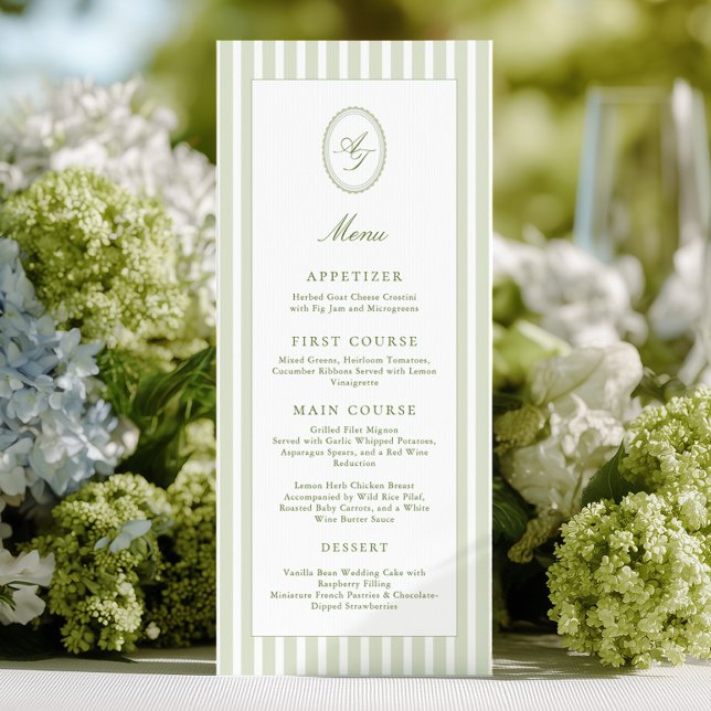 Menu Cardápio de Casamento Elegantes Listras Verdes (Criador carregado)