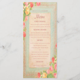 Menu Cardápio de Casamento Elegantes Rosas Vintage