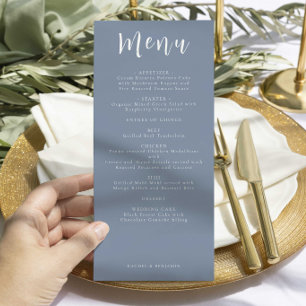 Menu Cardápio de Casamento em Azul Desbotado Jantar de