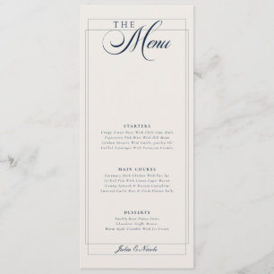 Menu Cardápio de Casamento em Azul Naval Clássico com C
