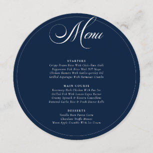 Menu Cardápio de Casamento em Azul Naval Clássico com C