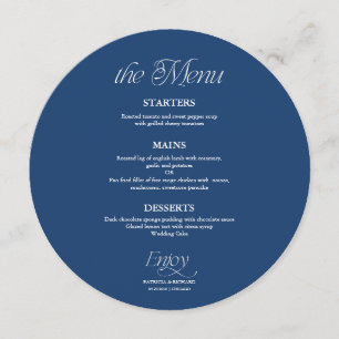 Menu Cardápio de Casamento em Círculo Minimalista Azul 