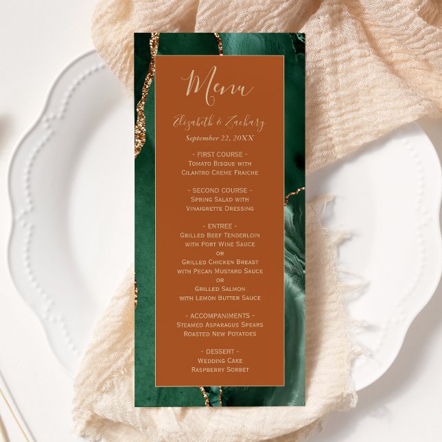 Menu Cardápio de Casamento em Dourado Verde Esmeralda e (Criador carregado)