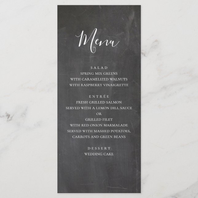 Menu Cardápio de casamento em lousa. Cardápio de jantar (Frente)