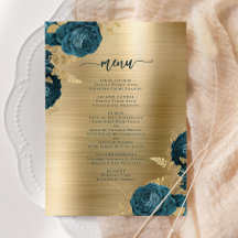 Cardápio de Casamento em Metal Elegante Azul Turqu