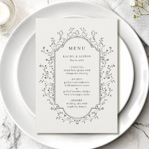 Menu Cardápio de Casamento em Moldura Preta Botânica Vi