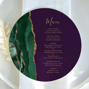Menu Cardápio de Casamento em Placa Redonda Roxa Dourad