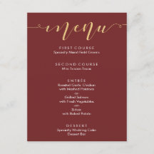 Cardápio de Casamento Fancy Burgundy & Ouro