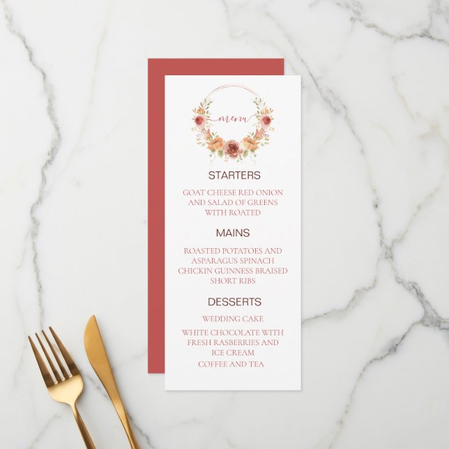 Menu cardápio de casamento floral abóbora outono (Frente/Verso In Situ)