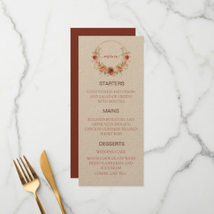 Menu cardápio de casamento floral abóbora outono papel