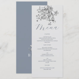 Menu Cardápio de Casamento Floral Azul Empoeirado