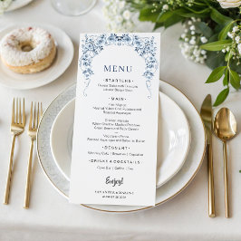 Menu Cardápio de Casamento Floral Azul Empoeirado | Ros