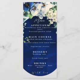 Menu Cardápio de Casamento Floral Azul Marinho
