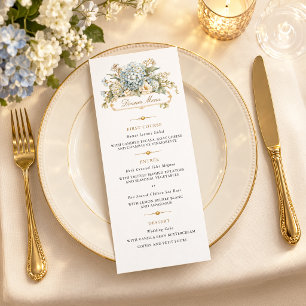Menu Cardápio de casamento floral azul romântico francê