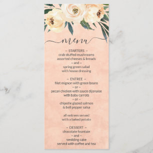 Menu Cardápio de Casamento Floral Bege Rosa Pêssego