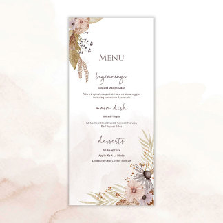 Menu Cardápio de Casamento Floral Boho