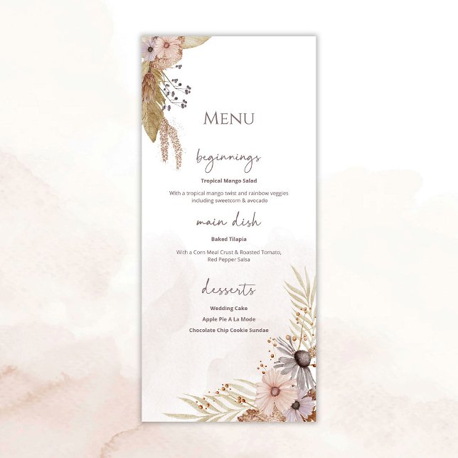 Menu Cardápio de Casamento Floral Boho (Criador carregado)
