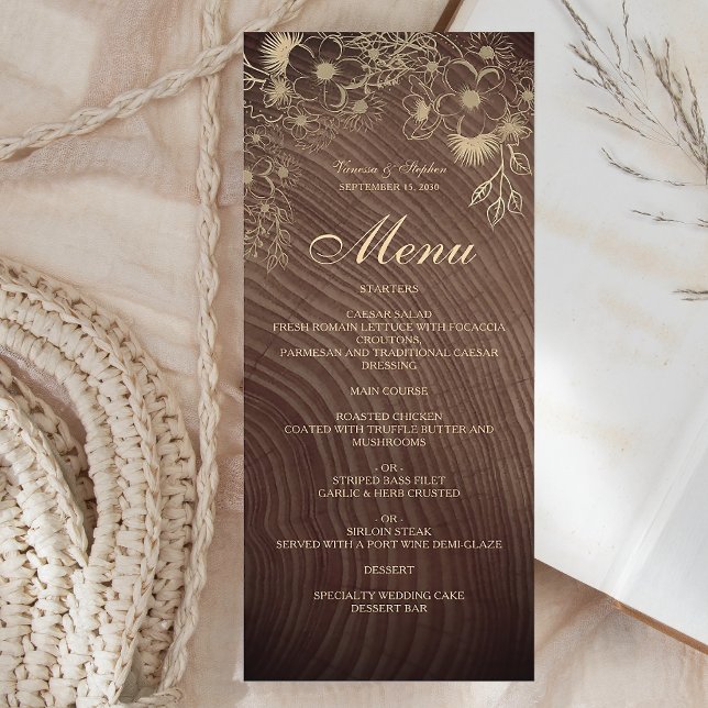 Menu Cardápio de Casamento Floral Boho Madeira Rústica (Criador carregado)