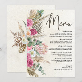 Menu Cardápio de Casamento Floral Boho Pastel Neutro
