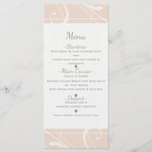 Menu Cardápio de Casamento Floral Branco e Pêssego com  (Frente)