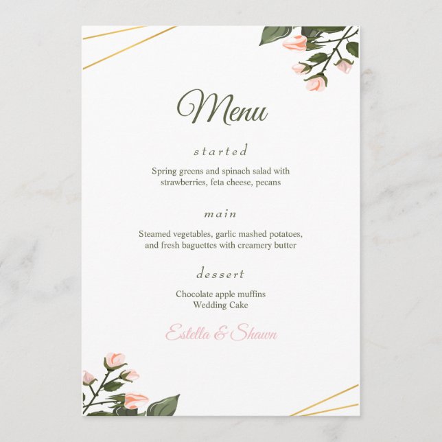 Menu Cardápio de Casamento Floral Cardápio de Casamento (Frente)