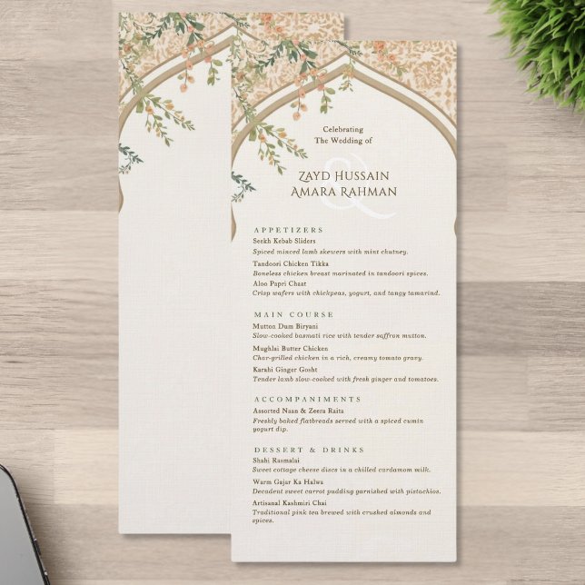 Menu Cardápio de casamento floral com arco islâmico ele (Criador carregado)