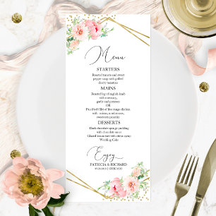 Menu Cardápio de Casamento Floral Cor-de-Rosa Geométric