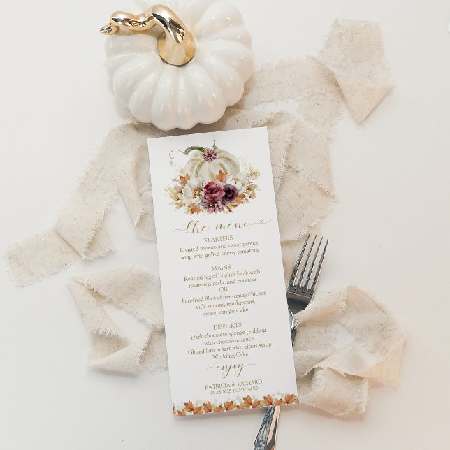 Menu Cardápio de Casamento Floral de Abóbora Branca de  (Criador carregado)